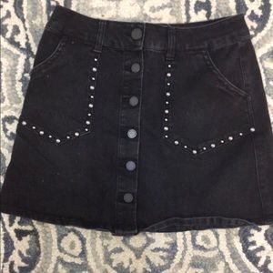 LOT OF 2 denim black button up&black leather skirt